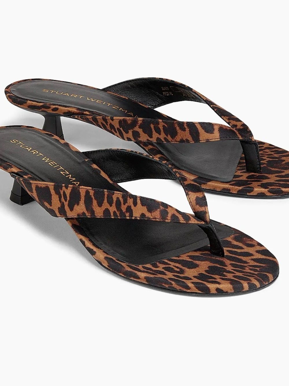 Stuart Weitzman Leopard Print Rio Thong Kitten Heel Sandal - Brown/Black - Picture 2 of 5